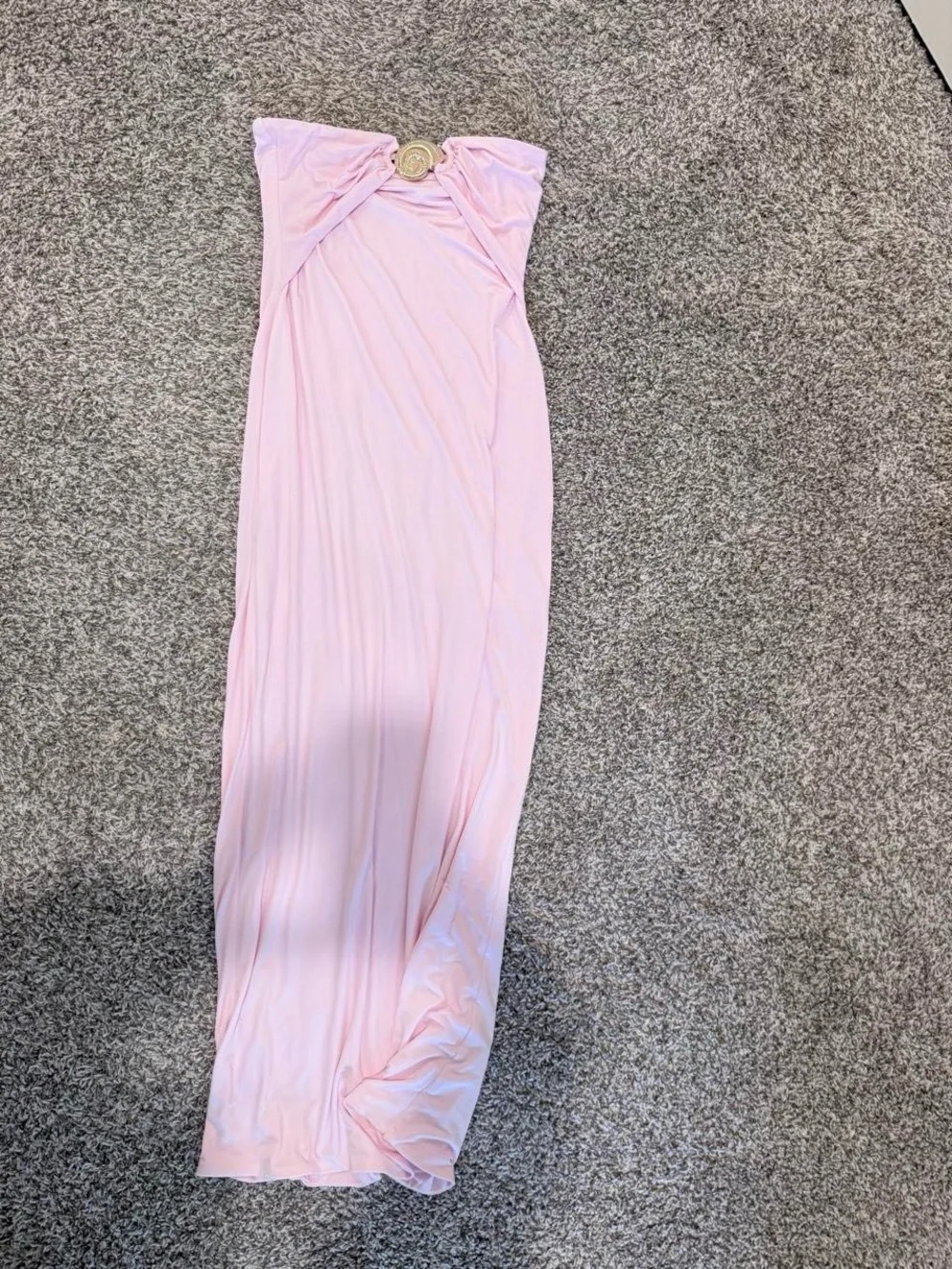 These Three Boutique Strapless Pink Maxi Dress with Twist Detail